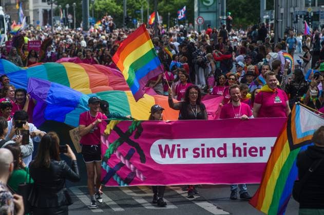 July 22, 2023, Berlin, Germany: People march with pride flags during the pride parade. Berlin Christopher Street Day (CSD Berlin) or Berlin Pride Parade is an annual demonstration in Berlin for the rights of LGBT+ people. Berlin Germany - ZUMAs197 20230722_zab_s197_042 Copyright: xYauhenxYerchakx