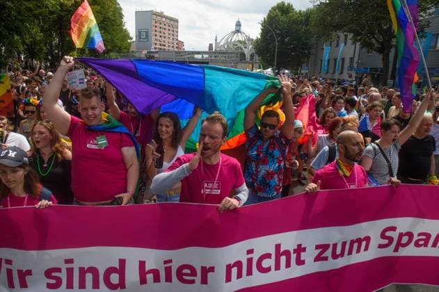 July 22, 2023, Berlin, Germany: People march with pride flags during the pride parade. Berlin Christopher Street Day (CSD Berlin) or Berlin Pride Parade is an annual demonstration in Berlin for the rights of LGBT+ people. Berlin Germany - ZUMAs197 20230722_zab_s197_065 Copyright: xYauhenxYerchakx
