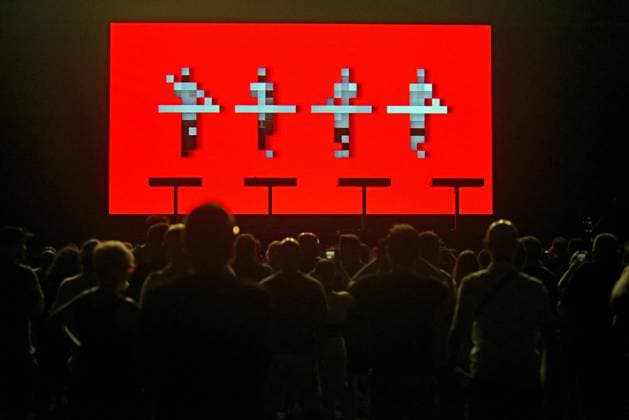 July 29, 2023, Sitges, Barcelona, Spain: Ralf Hütter, Fritz Hilpert, Henning Schmitz and Falk Grieffenhagen from the German band Kraftwerk perform during the Jardins de Terramar Festival in Sitges. Kraftwerk is a German electronic music band, born in 1970 in Düsseldorf and was one of the first groups to popularize electronic music, considered pioneers of the genre..In the 1970s and early 1980s, Kraftwerk s distinctive sound was revolutionary, and has had a lasting effect across many genres of modern music. Sitges Spain - ZUMAs197 20230729_zaa_s197_233 Copyright: xRamonxCostax