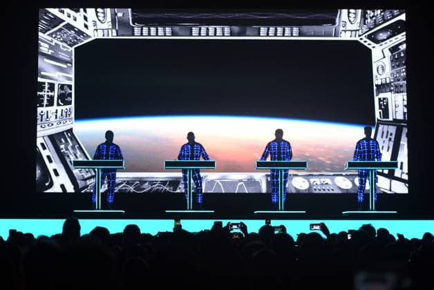 July 29, 2023, Sitges, Barcelona, Spain: Ralf Hütter, Fritz Hilpert, Henning Schmitz and Falk Grieffenhagen from the German band Kraftwerk perform during the Jardins de Terramar Festival in Sitges. Kraftwerk is a German electronic music band, born in 1970 in Düsseldorf and was one of the first groups to popularize electronic music, considered pioneers of the genre..In the 1970s and early 1980s, Kraftwerk s distinctive sound was revolutionary, and has had a lasting effect across many genres of modern music. Sitges Spain - ZUMAs197 20230729_zaa_s197_239 Copyright: xRamonxCostax