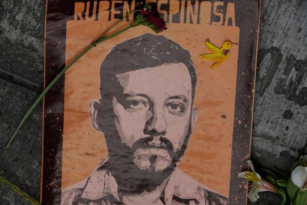 8 years without justice for the victims of the Narvarte case in Mexico July 30, 2023, Mexico City, Mexico: The image of Ruben Espinosa Becerril, photojournalist, murdered on July 31, 2015 in an apartment in the Narvarte neighborhood; in the tribute to 8 years of the multi-homicide of the Narvarte case in Mexico City. on July 30, 2023 in Mexico City, Mexico, Credit:Luis Barron Eyepix Group Avalon Mexico, Mexico City, Mexico City Copyright: xLuisxBarronx xEyepixxGroupx xAvalonx 0793141468