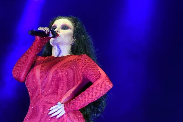 August 8, 2023, Sitges, Barcelona, Spain: Singer Alaska from the group Fangoria performs at the Jardins de Terramar Festival in Sitges. The Spanish-Mexican singer Alaska, the singer of the Fangoria group, performed at the Jardins de Terramar Festival in Sitges in front of 2,500 people. Maria del Olvido Gara Jova (Mexico City, June 13, 1963), better known by her stage name Alaska, is a Spanish-Mexican singer, actress, composer, television presenter, businesswoman, writer, producer, and DJ. Sitges Spain - ZUMAs197 20230808_aaa_s197_060 Copyright: xRamonxCostax