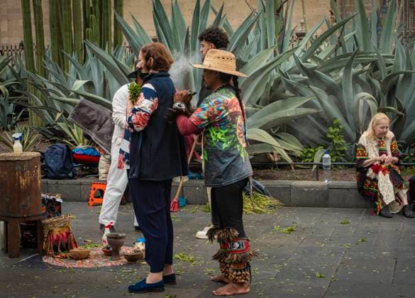 August 20, 2023, Mexico City, Mexico City, Mexico: Indigenous of Mexico, practice limpias (body purification)..Hundreds of people from different states of Mexico participated this Sunday in the last day of the IX Festival of Indigenous Cultures, which is held every year in the Zo³calo of Mexico City, attended by just over one million 435 thousand visitors, both national and foreigners, during the 16 days of the celebrations..The City once again pays homage to our roots and opens spaces for cultural richness to be expressed. - Said the head of government of Mexico City, Marto Batres. Mexico City Mexico - ZUMAn296 20230820_zip_n296_005 Copyright: xJorgexNunezx