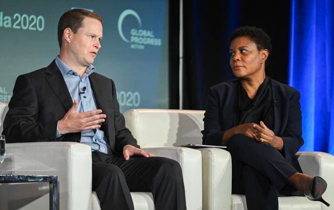 September 16, 2023, Montreal, PQ, Canada: Dr. Alondra Nelson, Distinguished Senior Fellow at CAP Action and Former Head of the White House Office of Science and Technology, right, and Andy Harrison, CEO of Section 32, take part in a discussion on Harnessing the Power of Artificial Intelligence: The opportunities and risks of AI at the Global Progress Action Summit in Montreal, Saturday, September 16, 2023. Montreal Canada - ZUMAc35_ 20230916_zaf_c35_033 Copyright: xGrahamxHughesx