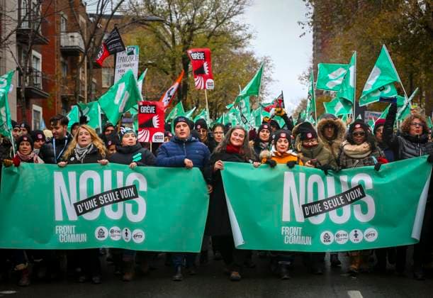 November 23, 2023, Montreal, Quebec, Canada: Four unions known by their initials -- CSQ, CSN, APTS and FTQ -- have formed what they call a common front and are striking together. They represent some 420,000 members in the health, education and social services sectors. In addition to the common front, the FAE, representing about 66,000 elementary and secondary school teachers, launched an unlimited general strike on Thursday. Montreal Canada - ZUMAs278 20231123_zip_s278_002 Copyright: xSerkanxSenturkx