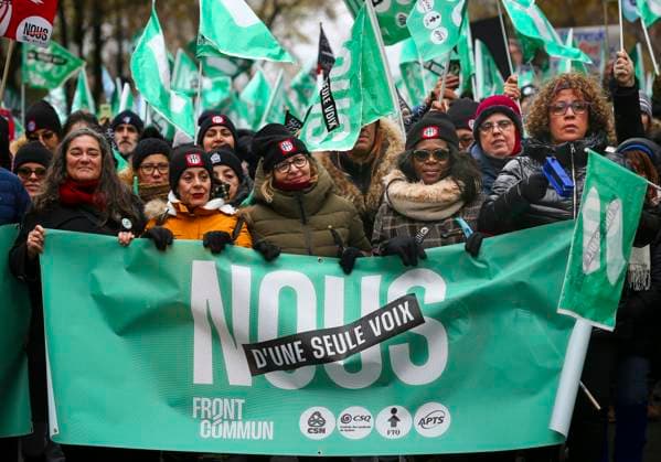 November 23, 2023, Montreal, Quebec, Canada: Four unions known by their initials -- CSQ, CSN, APTS and FTQ -- have formed what they call a common front and are striking together. They represent some 420,000 members in the health, education and social services sectors. In addition to the common front, the FAE, representing about 66,000 elementary and secondary school teachers, launched an unlimited general strike on Thursday. Montreal Canada - ZUMAs278 20231123_zip_s278_021 Copyright: xSerkanxSenturkx