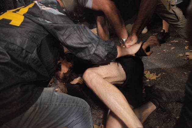February 2, 2024, Buenos Aires, Federal Capital, Argentina: February 2, 2024, Buenos Aires, Argentina: The security agencies of the Argentine state strongly repressed demonstrators who were protesting in the vicinity of the nation s Congress in repudiation of the approval, in the chamber of deputies, of the controversial Omnibus Law of the newly elected president, Javier Milei. In the repression, older adults were beaten, run over, and sprayed with pepper spray. They also strongly detained a photographer. Buenos Aires Argentina - ZUMAa179 20240202_aap_a179_011 Copyright: xRobertoxAlmeidaxAveledox