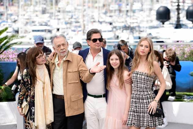 CANNES, FRANCE MAY 17 Talia SHIRE, actress, Francis FORD COPPOLA, director, Roman COPPOLA, Cosima MARS and Romy CROQUET, actress, during the photocall of the film Megalopolis in competition at the 77th Cannes Film Festival at the Palais des Festivals on May 17, 2024 in Cannes, France CELEBRITES 77eme Festival de Cannes Photocall 17 05 2024 ValentinaClaret Panoramic