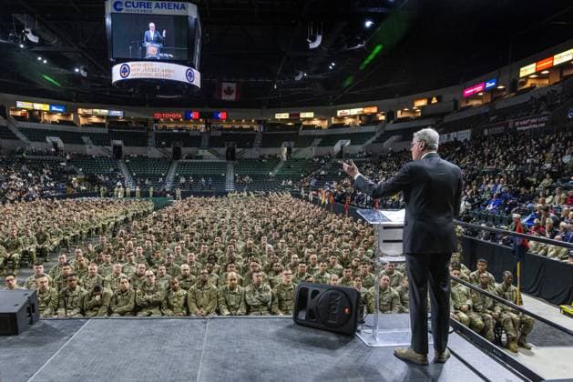 RECORD DATE NOT STATED New Jersey Gov. Philip D. Murphy addresses the audience during the farewell ceremony for the 44th Infantry Brigade Combat Team, New Jersey Army National Guard, at the Cure Insurance Arena, Trenton, New Jersey, Jan. 14, 2024. More than 1,500 NJARNG Soldiers will deploy in support of U.S. Central Command™s Combined Joint Task Force - Operation Inherent Resolve. CJTF-OIR advises, assists, and enables partnered forces until they can independently defeat Islamic State of Iraq and Syria ISIS in designated areas of Iraq and Syria, in order to set conditions for long-term security cooperation frameworks. It is the largest deployment of New Jersey Army National Guard Soldiers since 2008. (New Jersey National Guard Copyright: xpiemagsx piemagsadvmil012024-6574 !ACHTUNG AUFNAHMEDATUM GESCHÄTZT!