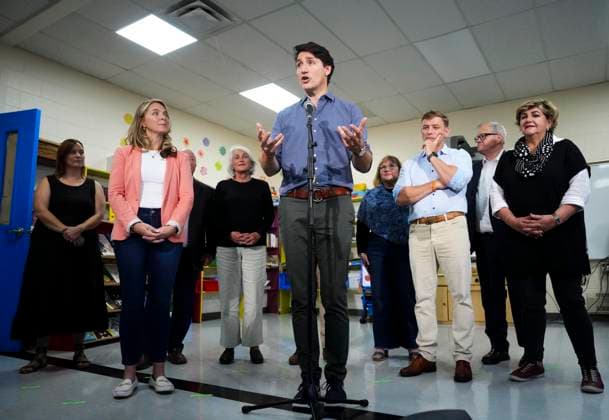 September 4, 2024, Rocky Harbour, Nfld, Canada: Premier of Newfoundland and Labrador Andrew Furey joins Prime Minister Justin Trudeau and Families, Children and Social Development Minister Jenna Sudds, second from left, and members of his cabinet to makes an announcement in Rocky Harbour, Nfld., on Wednesday, Sept. 4, 2024. Rocky Harbour Canada - ZUMAc35_ 20240904_zaf_c35_078 Copyright: xSeanxKilpatrickx