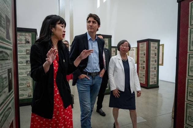September 12, 2024, Vancouver, Bc, CANADA: Chief Executive Officer of the museum, Dr. Melissa Karmen Lee, from right to left, Prime Minister Justin Trudeau, and Museum Board Chair, Grace Wong, walk through an exhibit during a tour of the Chinese Canadian Museum in Vancouver, on Thursday, September 12, 2024 Vancouver CANADA - ZUMAc35_ 20240912_zaf_c35_040 Copyright: xEthanxCairnsx