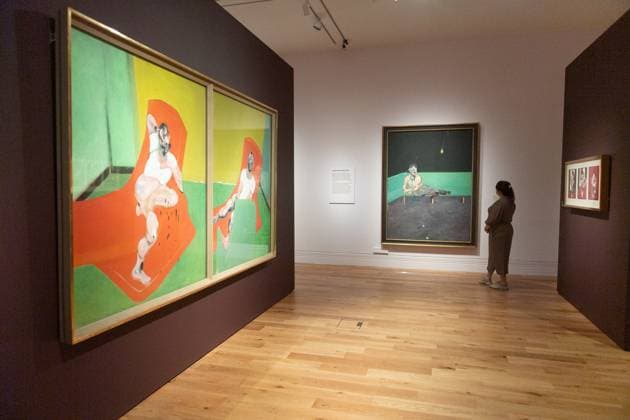 Francis Bacon: Human Presence Photo Call at National Portrait Gallery, London A staff member views (L) Double Portrait of Lucian Freud and Frank Auerbach , 1964 and (M) Study for Portrait of Lucian Freud), 1964 by Francis Bacon as part of The National Portrait Gallery s Francis Bacon: Human Presence Exhibition which runs from 10 Octoberl 2024 - 19 Jan 2025 at National Portrait Gallery in London, England, UK on Wednesday 9 October, 2024., Credit:Justin Ng Avalon UK, England, London, National Portrait Gallery Copyright: xJustinxNgx xAvalonx 0918624135