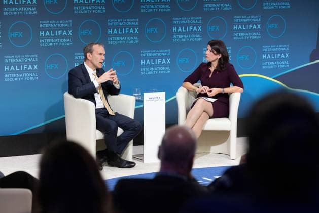 November 23, 2024, Halifax, Ns, CANADA: Kent Walker, President, Global Affairs, Google, United States and Luiza Savage, Executive Editor, Growth, POLITICO, United States take part in the security forum in Halifax, N.S. on Saturday Nov. 23, 2024. Halifax CANADA - ZUMAc35_ 20241123_zaf_c35_055 Copyright: xKellyxClarkx