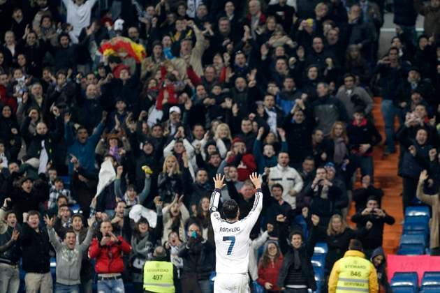 Real Madrid s Cristiano Ronaldo celebrates during La Liga match.January 06,2013. ( ALFAQUI Acero) MADRID SPAIN EDITORIAL USE ONLY Copyright: xx Acerox dpphotos165502