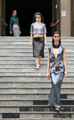 February 18, 2025, Madrid, Madrid, SPAIN: The Museo del Traje in Madrid has hosted the fashion show by designer Duyos, where the designer presents TECNO, his autumn-winter 2025-2026 collection. The designer is parading for the first time outside MBFWMadrid and he does so with a carefully crafted and groundbreaking staging and a clear message to combat ageism and defend that beauty is diverse and ageless. On this unique catwalk at the Museo del Traje, with its imposing main staircase as its cornerstone, more than 40 models, aged between 18 and 64, will showcase the firm s new proposals. Duyos gives visibility to women over 50 who were no longer active, recovering some of the protagonists of his shows in the 90s and 2000s. Among them, Laura S - ZUMAz108 20250218_znp_z108_107 Copyright: xRichardxZubelzux