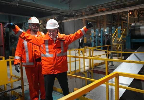 March 12, 2025, Hamilton, On, CANADA: Canadian Prime Minister designate Mark Carney, front, tours the ArcelorMittal Dofasco steel plant in Hamilton, Ont., on Wednesday, March 12, 2025. Hamilton CANADA - ZUMAc35_ 20250312_zaf_c35_035 Copyright: xNathanxDenettex