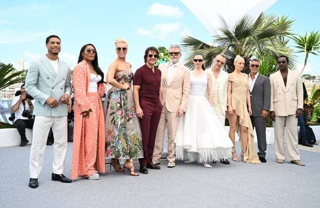 French actress Pom Klementieff, American actress Angela Bassett, actors Tom Cruise, Greg Tarzan Davis, Tarmell Tillman, Esai Morales, director Christopher McQuarrie, British actor Simon Pegg, actresses Hayley Atwell and Hannah Waddingham attend the photo call for Mission: Impossible- The Final Reckoning at the 78th Cannes Film Festival in Cannes, France on Wednesday May 14, 2025. CAN20250514116 RUNExHELLESTAD