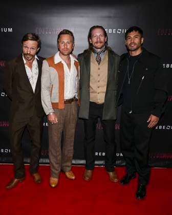 June 7, 2025, West Hollywood, California, USA: (L-R) Creed Garnick, Eric Nelsen, James Landry Hebert and Martin Sensmeier attend the Cottonmouth Los Angeles Premiere. West Hollywood USA - ZUMAb173 20250607_aap_b173_031 Copyright: xBillyxBennightx