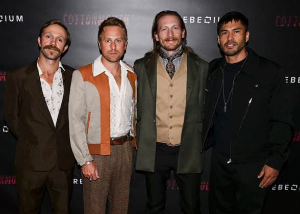 June 7, 2025, West Hollywood, California, USA: (L-R) Creed Garnick, Eric Nelsen, James Landry Hebert and Martin Sensmeier attend the Cottonmouth Los Angeles Premiere. West Hollywood USA - ZUMAb173 20250607_aap_b173_035 Copyright: xBillyxBennightx