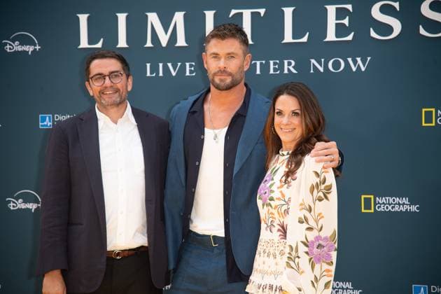 Limitless: Live Better Now Season 2 UK Premiere Arrivals at Odeon Luxe, Leicester Square, London, UK (L-R) - Tom McDonald - Executive Vice President. National Geographic, Chris Hemsworth, Courteney Monroe - President of National Geographic attends the UK Premiere of Limitless: Live Better Now Season 2 at Odeon Luxe, Leicester Square, London, England, UK on Thursday 17 July, 2025., Credit:Justin Ng Avalon UK, England, London, Odeon Luxe, Leicester Square Copyright: xJustinxNgx xAvalonx 1022869947
