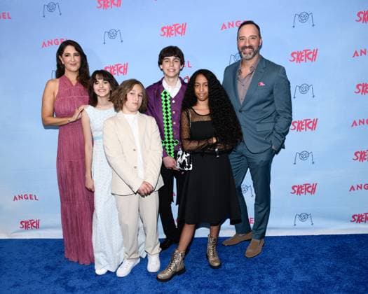 July 28, 2025, Los Angeles, California, USA: L-R: D ARCY CARDEN, BIANCA BELLE, KALON COX, KUE LAWRENCE, GENESIS ROSE BROWN, and TONY HALE at the premiere of SKETCH, held at Cinemark Playa Vista in Los Angeles, California Los Angeles USA - ZUMAs247 20250728_zmp_s247_192 Copyright: xCharliexSteffensx