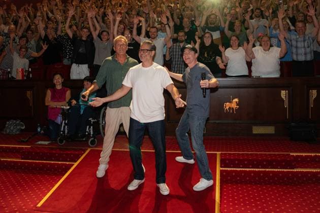 Das Kanu des Manitu, Premiere im Europa-Park Rust Kinopremiere, Das Kanu des Manitou, Michael Bully Herbig, Rick Kavanian, Christian Tramitz, Filmpremiere, Europa-Park, Voltron 4D, roter Teppich, Filmstart, Komödie, Westernparodie, Bullyparade, Schauspieler, Regisseur, Drehbuchautor, Presseevent, Sommerferien, Tourismus, Freizeitpark, Unterhaltung, Besucher, Medienereignis, Kinostart August 2025, deutsche Filmkomödie, Starauftritt, Fototermin, Rick Kavanian, Michael Herbig, Christian Tramitz Rust Europa Park Baden-Württemberg Deutschland Copyright: xFINLEYxMÖRCHx
