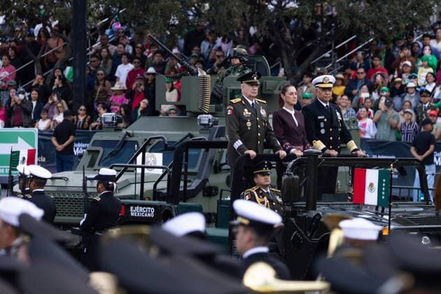 September 16, 2025, Mexico City, Mexico: The military parade commemorating Mexico s Independence Day took place, led by President Claudia Sheinbaum Pardo, accompanied by the Secretary of the Navy, Raymundo Pedro Morales Angeles, and the Secretary of Defense, Ricardo Trevilla Trejo, among other officials..Approximately 16,000 members of the various federal armed forces participated in the event, marching from the Plaza de la Constitucio³n to the military camp Marte. Mexico City Mexico - ZUMAl178 20250916_znp_l178_003 Copyright: xCristianxLeyvax