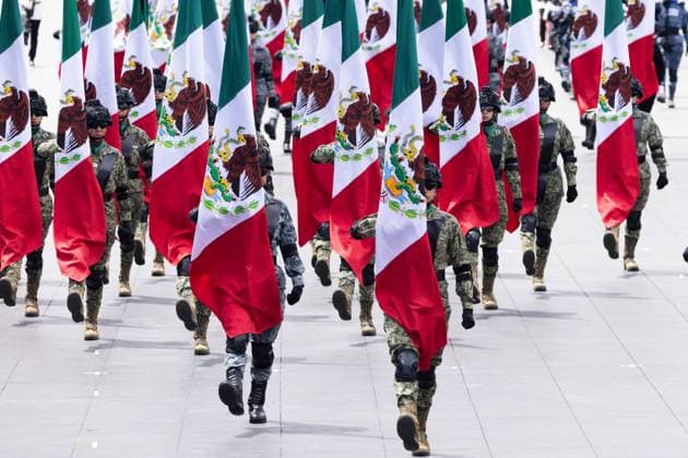 September 16, 2025, Mexico City, Mexico: The military parade commemorating Mexico s Independence Day took place, led by President Claudia Sheinbaum Pardo, accompanied by the Secretary of the Navy, Raymundo Pedro Morales Angeles, and the Secretary of Defense, Ricardo Trevilla Trejo, among other officials..Approximately 16,000 members of the various federal armed forces participated in the event, marching from the Plaza de la Constitucio³n to the military camp Marte. Mexico City Mexico - ZUMAl178 20250916_znp_l178_071 Copyright: xCristianxLeyvax