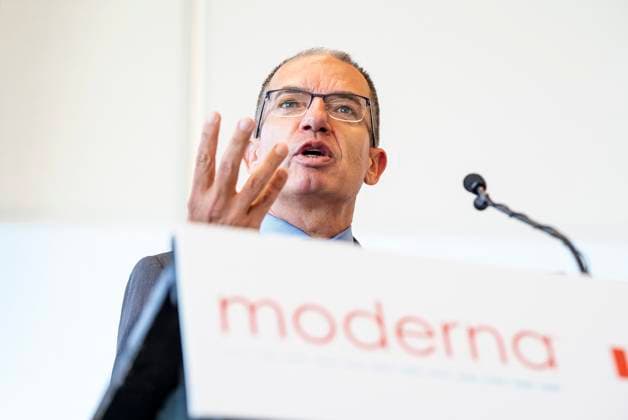 September 19, 2025, Laval, Qc, Canada: Stephane Bancel, CEO of Moderna Therapeutics, gives remarks during an announcement at the Moderna offices in Laval, Que., on Friday, Sept. 19, 2025. Laval Canada - ZUMAc35_ 20250919_zaf_c35_073 Copyright: xChristopherxKatsarovx