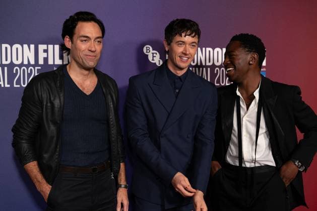 The BFI London Film Festival Gala of the UK premiere of WASTEMAN, taking place at VUE Leicester Square, London, UK on 16th October 2025. Alex Hassell, Tom Blyth, and David Jonsson at the BFI London Film Festival Gala of the UK premiere of WASTEMAN, taking place at VUE Leicester Square, London, UK on 16th October 2025., Credit:Oleksii Ovcharenko Avalon United Kingdom, London Copyright: xOleksiixOvcharenkox xAvalonx 1046019471