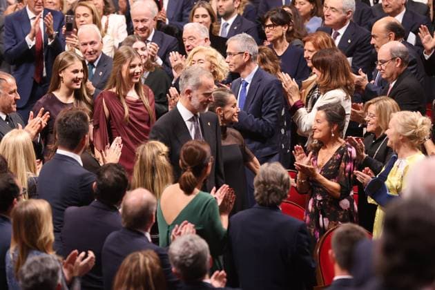 Princess Leonor, King Felipe, Queen Letizia, Infanta Sofia and Paloma Rocasolano during the Princess of Asturias Awards Ceremony 2025 held at the Campoamor Theater on October 24, 2025, in Oviedo Spain The Princess of Asturias Foundation has designed an extensive program of more than seventy cultural activities for the forty-fifth Princess of Asturias Awards ceremony, entitled Princess of Asturias Awards Week, The program includes concerts, film series, exhibitions, art installations and group workshops The laureates will be the protagonists of meetings with the public, meetings with experts in their respective fields and activities with students from various schools in Asturias FAMOSOSOS PREMIOS PRINCESA DE ASTURIAS Raú Oviedo Oviedo Spain Copyright: xRaulxTerrelx 7053588