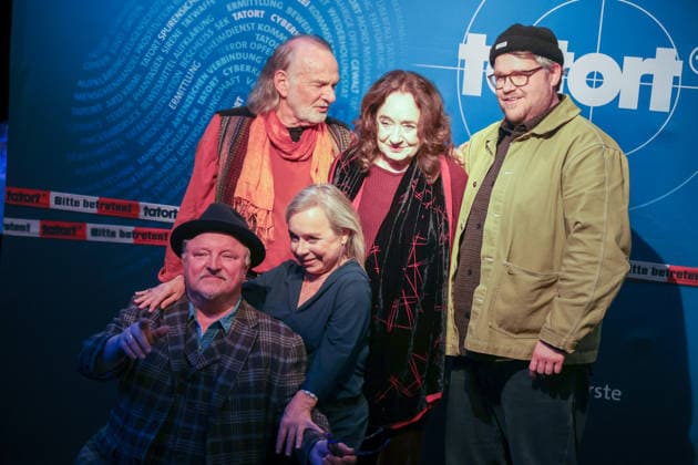 Premiere Münster-Tatort. Pressetermin zur Premiere des neuen ;Münster-Tatort Die Erfindung des Rades. Die Ausstrahlung ist am 7. Dezember im Ersten und der ARD Mediathek. Axel Prahl, als Frank Thiel und Mechthild Großmann, als Wilhelmine Klemm, Claus D. Clausnitzer, als Herbert Vaddern Thiel, Björn Meyer, als Mirko Schrader, ChrisTine Urspruch, als Silke Haller. Münster, Nordrhein-Westfalen, DEU, Deutschland, 25.11.2025