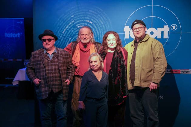 Premiere Münster-Tatort. Pressetermin zur Premiere des neuen ;Münster-Tatort Die Erfindung des Rades. Die Ausstrahlung ist am 7. Dezember im Ersten und der ARD Mediathek. Axel Prahl, als Frank Thiel und Mechthild Großmann, als Wilhelmine Klemm, Claus D. Clausnitzer, als Herbert Vaddern Thiel, Björn Meyer, als Mirko Schrader, ChrisTine Urspruch, als Silke Haller. Münster, Nordrhein-Westfalen, DEU, Deutschland, 25.11.2025