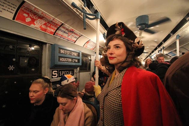 December 7, 2025, Manhattan, New York, USA: New York ,New York December 7,2025..Vintage Holiday Train Ride.. NYC Transit Museum hosts there annual vintage train ride for the holiday season. Trains features eight cars from the 1930s These vintage Independent Subway System (IND) cars were built for the first subway company operated by the City of New York. Depression-era Art Deco aesthetic. With rattan seats, paddle ceiling fans, incandescent light bulbs, roll signs, and period advertisements, Manhattan USA - ZUMAct2_ 20251207_faf_ct2_042 Copyright: xBrucexCotlerx