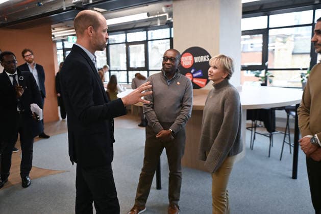 Prince of Wales visits Centrepoint s new offices in London to mark 20th anniversary of patronage, 09 December 2025 London, UK, 09 December 2025: London, UK, 09 December 2025: William, Prince of Wales, Patron of Centrepoint visits the charity s new offices in London to mark his 20th anniversary as their Patron. Centrepoint is one of His Royal Highness s longest Patronages, having taken over from his mother Princess Diana. Accompanied by Seyi Obakin OBE, CEO Centrepoint and Centrepoint ambassador Lisa Maxwell., Credit:Eddie Mulholland Avalon UK, London Copyright: xEddiexMulhollandx xAvalonx 1057917976
