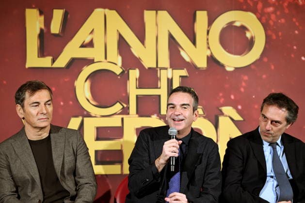 December 30, 2025, Catanzaro, Catanzaro, Italy: Press conference for the presentation of RAI s New Year s Eve program, L anno che verro , at the S. Giovanni Complex, Catanzaro. Pictured: From left: Marco Liorni, host; Roberto Occhiuto, President of the Calabria Region; Nicola Fiorita, Mayor of Catanzaro. Catanzaro, Italy 30 December 2025 Catanzaro Italy - ZUMAa289 20251230_zia_a289_066 Copyright: xValeriaxFerrarox
