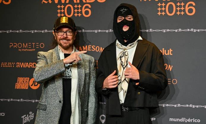 January 10, 2026, Madrid, Madrid, SPAIN: Content creators and guests pose on the black carpet during the third edition of the Army Awards, held on Saturday, January 10, at the Madrid Arena in Madrid. Known as the â€oeinternet anti-awards,†the ceremony honors the most viral moments, trends, and personalities from social media over the past year in a script-free gala hosted by Ceciarmy and Santiago Segura. Madrid SPAIN - ZUMAz108 20260110_znp_z108_121 Copyright: xRichardxZubelzux