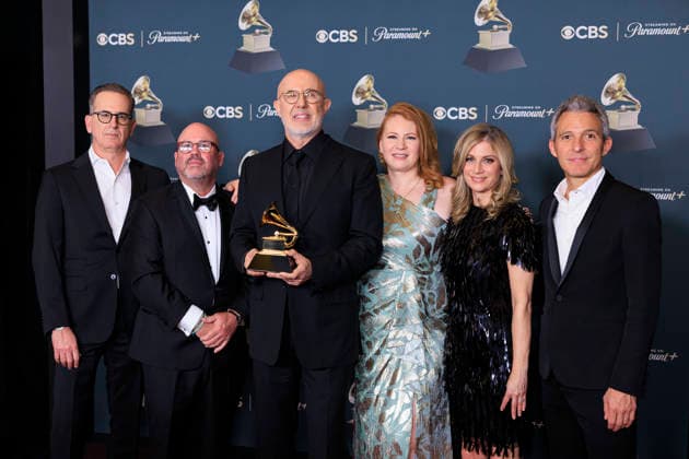 February 1, 2026, Los Angeles, California, USA: (L-R) Darryl Frank, Justin Falvey, Laurent Bouzereau, Meredith Kaulfers, Sara Bernstein and Justin Wilkes at the 68th Annual Grammy Awards press room on Sunday February 1, 2026 at Crypto.com Arena in Los Angeles, California. ARIANA RUIZ PI Los Angeles USA - ZUMAp124 20260201_zaa_p124_130 Copyright: xArianaxRuizx