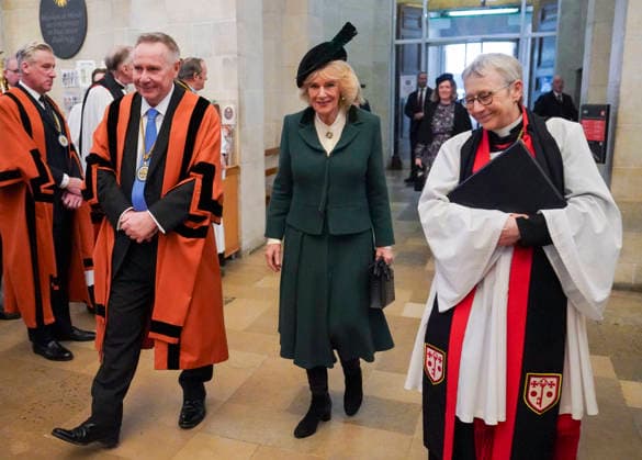 Queen at St Bride s Church on Fleet Street in London, UK, 10 February 2026 London, UK, 10 February 2026: Her Majesty The Queen Camilla, seen here with Lord Black of Brentwood and Canon Alison Joyce, attended a Service of Celebration to Mark the 650th anniversary of Royal Confirmation of the Guild of St Bride, at St Bride™s Church, Fleet Street, London. The Queen joined the congregation for the service which will recognise the work of the Guild in facilitating public worship at St Bride™s, and in its ministry to journalism. After the service, Her Majesty attended a short reception in the crypt to meet Guild members and met students supported by a Guild bursary. The Queen Camilla became the Patron of the Guild of St Bride in 2012., Credit Copyright: xArthurxEdwardsx xAvalonx 1073730821