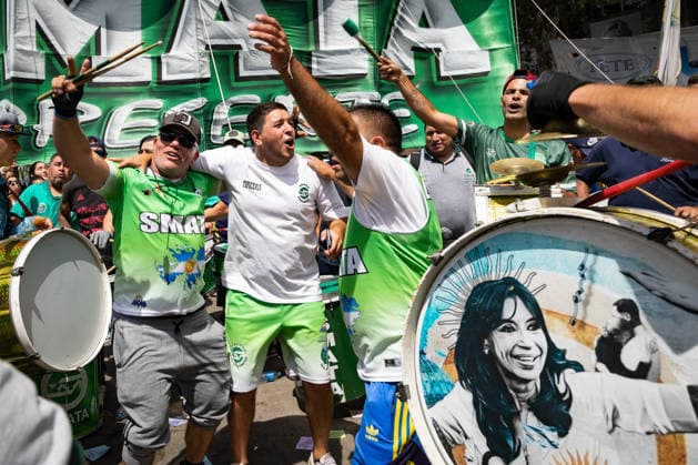 February 11, 2026, Buenos Aires, Buenos Aires, Argentina: Union leaders sing during the march against labor reform outside the National Congress Buenos Aires Argentina - ZUMAp265 20260211_zip_p265_005 Copyright: xDelfinaxCorberaxPix