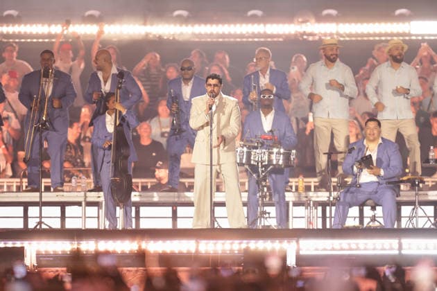 Bad Bunny performs first Buenos Aires concert of world tour BUENOS AIRES, ARGENTINA - FEBRUARY 13: Puerto Rican singer Bad Bunny performs during the first of his three scheduled shows at Estadio Monumental in Buenos Aires, Argentina, as part of his Debi Tirar Mas Fotos world tour, in Buenos Aires, Argentina on February 13, 2026. The artist arrived in Argentina following a high-profile appearance at the Super Bowl, where he delivered strong criticism of US policies, and after winning a Grammy Award, becoming the first Spanish-language album to receive the Album of the Year honor. The concert drew tens of thousands of fans, marking one of the most anticipated musical events of the year in the Argentine capital. Luciano Gonzalez Anadolu Bu Copyright: x2026xAnadoluxLucianoxGonzalezx