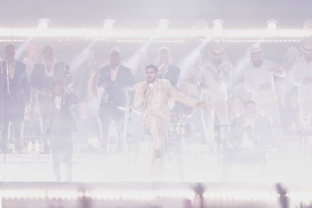 Bad Bunny performs first Buenos Aires concert of world tour BUENOS AIRES, ARGENTINA - FEBRUARY 13: Puerto Rican singer Bad Bunny performs during the first of his three scheduled shows at Estadio Monumental in Buenos Aires, Argentina, as part of his Debi Tirar Mas Fotos world tour, in Buenos Aires, Argentina on February 13, 2026. The artist arrived in Argentina following a high-profile appearance at the Super Bowl, where he delivered strong criticism of US policies, and after winning a Grammy Award, becoming the first Spanish-language album to receive the Album of the Year honor. The concert drew tens of thousands of fans, marking one of the most anticipated musical events of the year in the Argentine capital. Luciano Gonzalez Anadolu Bu Copyright: x2026xAnadoluxLucianoxGonzalezx