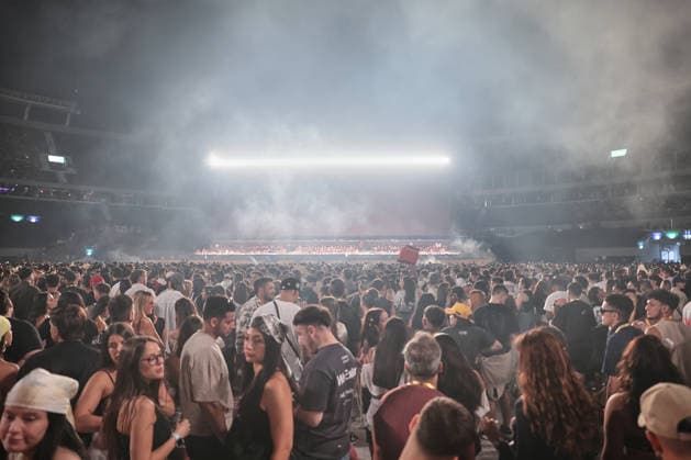 Bad Bunny performs first Buenos Aires concert of world tour BUENOS AIRES, ARGENTINA - FEBRUARY 13: Puerto Rican singer Bad Bunny performs during the first of his three scheduled shows at Estadio Monumental in Buenos Aires, Argentina, as part of his Debi Tirar Mas Fotos world tour, in Buenos Aires, Argentina on February 13, 2026. The artist arrived in Argentina following a high-profile appearance at the Super Bowl, where he delivered strong criticism of US policies, and after winning a Grammy Award, becoming the first Spanish-language album to receive the Album of the Year honor. The concert drew tens of thousands of fans, marking one of the most anticipated musical events of the year in the Argentine capital. Luciano Gonzalez Anadolu Bu Copyright: x2026xAnadoluxLucianoxGonzalezx