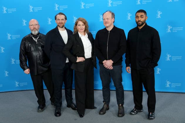 February 15, 2026, Berlin, Germany: Belgian screenwriter Angelo Tijssens, French actor Arieh Worthalter, Belgian director Anke Blonde, Belgian actor Jan Hammenecker, and English actor Anthony Welsh pose for a photo call for the film Dust during the 76th Berlin International Film Festival (Berlinale), which is Europe s first major film festival of the year, in Berlin. The festival runs from February 12 to 22, 2026. Berlin Germany - ZUMAf146 20260215_zip_f146_054 Copyright: xRouzbehxFouladix