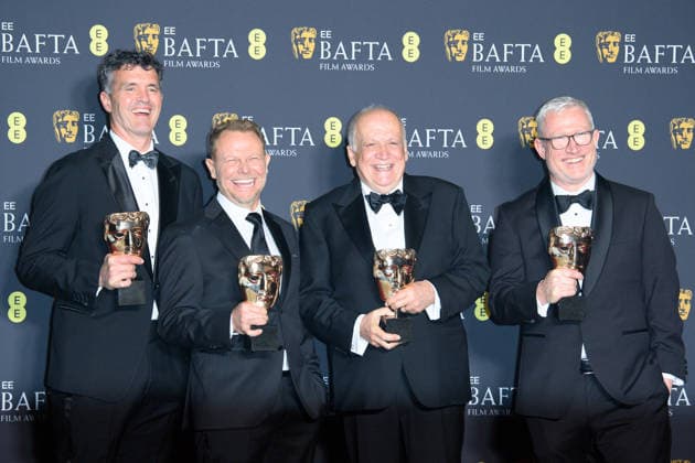 EE BAFTA Film Awards 2026 Winners - Royal Festival Hall, Southbank, London (L to R) Eric Saindon, Richard Baneham, Joe Letteri and Daniel Barrett pose with their BAFTA for Special visual effects for the film Avatar: Fire and Ash in the Winners Room at the EE BAFTA Film Awards 2026 at Royal Festival Hall, Southbank in London, England, UK on Sunday 22 February, 2026., Credit:Justin Ng Avalon UK, England, London, Royal Festival Hall, Southbank Copyright: xJustinxNgx xAvalonx 1077638352