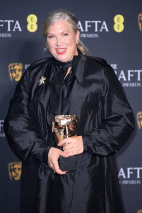 EE BAFTA Film Awards 2026 Winners - Royal Festival Hall, Southbank, London Kate Hawley poses with her BAFTA for Best Costume Design for the film Frankenstein in the Winners Room at the EE BAFTA Film Awards 2026 at Royal Festival Hall, Southbank in London, England, UK on Sunday 22 February, 2026., Credit:Justin Ng Avalon UK, England, London, Royal Festival Hall, Southbank Copyright: xJustinxNgx xAvalonx 1077638483