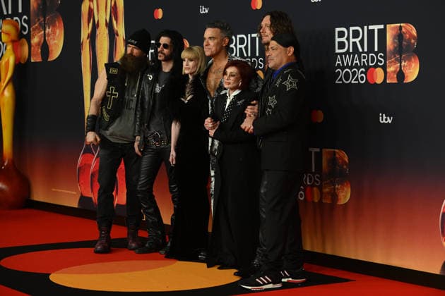 The BRIT Awards 2026, Co-op Live, Manchester, UK, 28 February 2026. Zakk Wylde, Tommy Clufetos, Kelly Osbourne, Robbie Williams, Sharon Osbourne, Adam Wakeman and Robert Trujillo at The BRIT Awards 2026, Co-op Live, Manchester, UK, 28 February 2026., Credit:Tina Korhonen Avalon United Kingdom, Manchester Copyright: xTinaxKorhonenx xAvalonx 1079031384