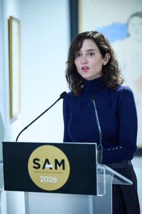 Ayuso inaugurates the IX Salón de Arte Moderno The president of the Community of Madrid, Isabel Díaz Ayuso, participates in the inauguration of the IX Salón de Arte Moderno SAM 2026, at the Salón de Baile del Círculo de Bellas Artes, on March 4, 2026, in Madrid Spain The exhibition, which can be visited from March 8, has established itself as the second most visited fair of Madrid Art Week, after ARCO, with more than 11,000 visitors in its last edition, Its uniqueness lies in its format, inspired by the old Parisian salons, which is close, informative and didactic, where dealers and experts share with the public the context and relevance of each piece 04 MARCH 2026 Jesús Hellí Madrid Madrid Espana Copyright: xJesusxHellinx 7337445