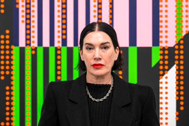 March 10, 2026, London, London, UK: LONDON, UK. British-American artist Sarah Morris poses with ‘Bank of Chinaâ€⠢, 2025, at a preview of ‘Snow Leopards and Skyscrapersâ€⠢, her new exhibition at White Cube Masonâ€⠢s Yard. The show, which runs 11 March to 9 May, features a series of new paintings that examine global corporations alongside two films set in New York: her latest, Chris Rock (2025), focusing on the American comedian, and her first film Midtown (1998) London UK - ZUMAl94_ 20260310_zaf_l94_011 Copyright: xStephenxChungx