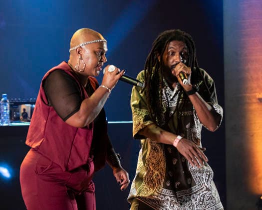 SaO PAULO, SP - 11.03.2026: SHOW SNJ COM SOMBRA E CRIS - The group SNJ, a pioneer of the rap and hip hop movement in Brazil, returns to the stage with members Sombra and Cris, in a memorable show in downtown Sao Paulo. SNJ is among the most relevant rap groups in Brazil, featuring MCs Sombra, recognized for his voice and rhymes, and Cris, also known as Cris Negona, one of the most important women in national rap, along with Dina Dee, Ruba RPW, and others. The performance took place at Sesc 24 de Maio, in downtown Sao Paulo, on the evening of Thursday, October 11, 2026. x2903434x VanxCampos